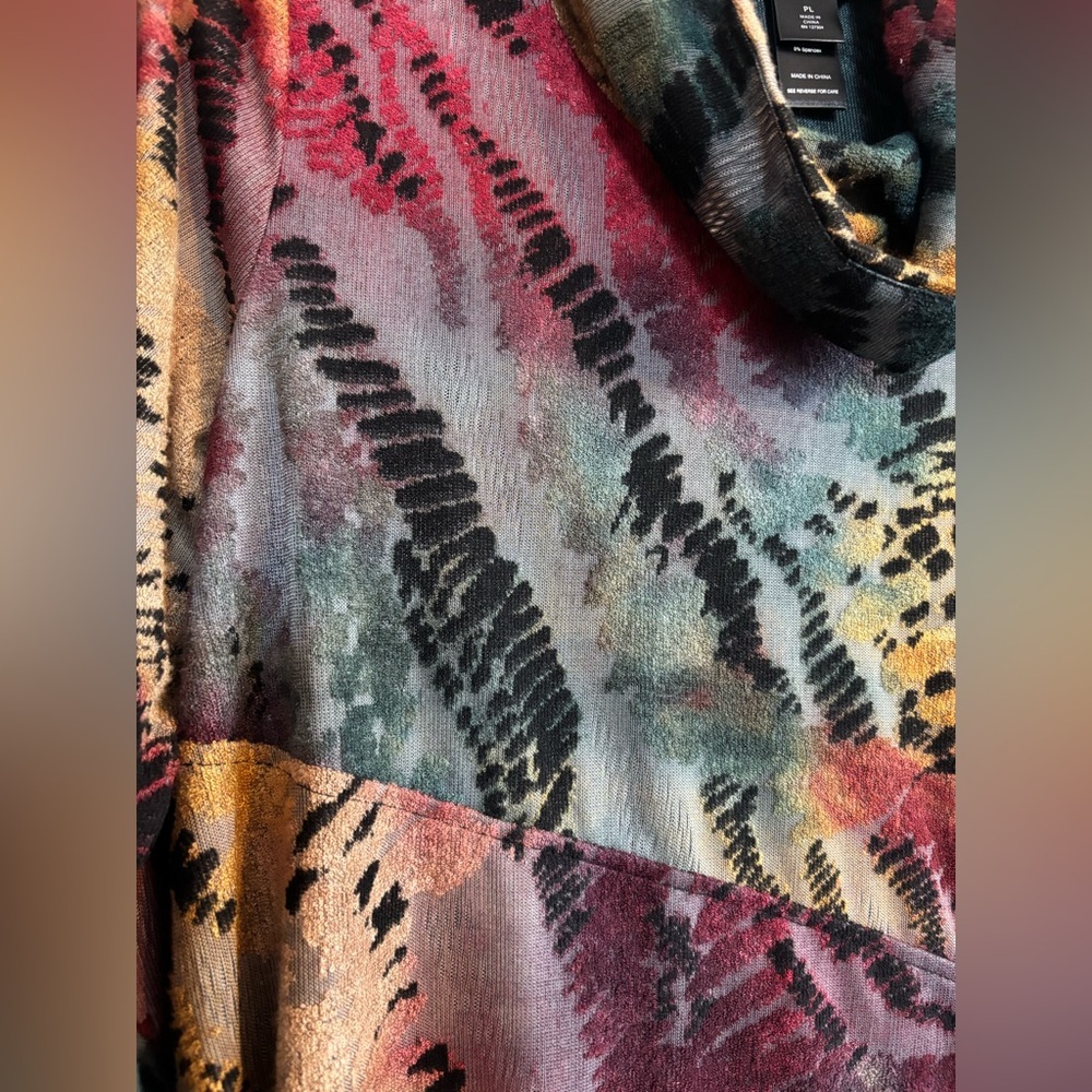 NWT Ali Miles Petite large burnout cowl neck lightweight sweater artsy - Picture 3 of 8